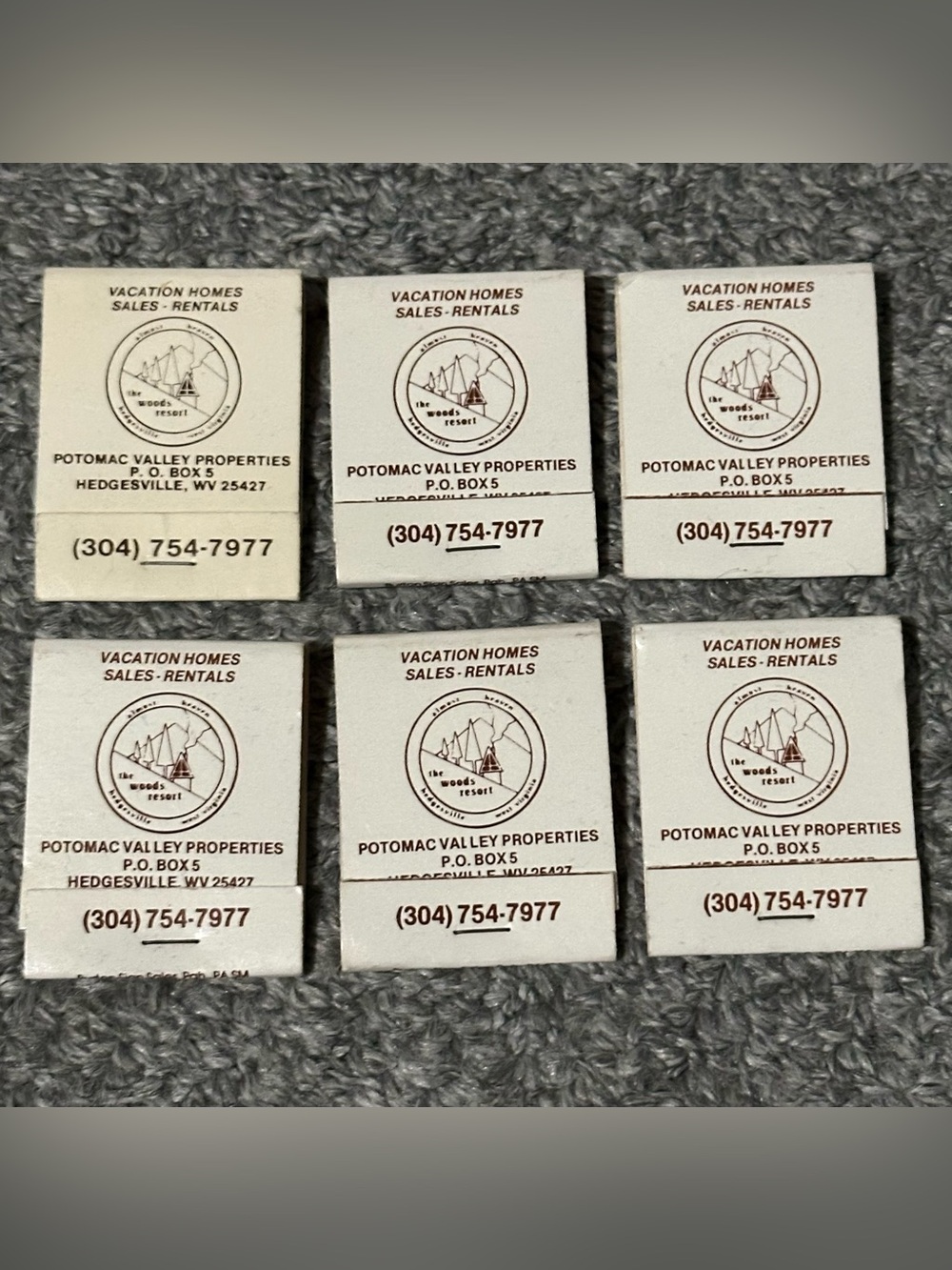 Lot of 6 Vintage Matchbooks The Woods Club Potomac Hedgesville WV West Virginia